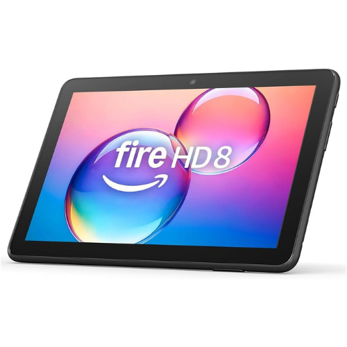 A press image of the Amazon Fire HD 8 tablet showing bubbles on the screen