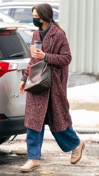 Katie Holmes walks in Brooklyn on December 21, 2020 in New York City