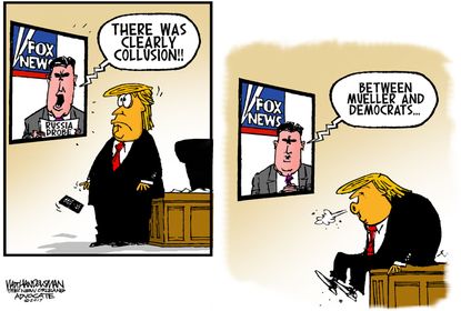 Political cartoon U.S. Trump Robert Mueller probe Russia collusion Democrats