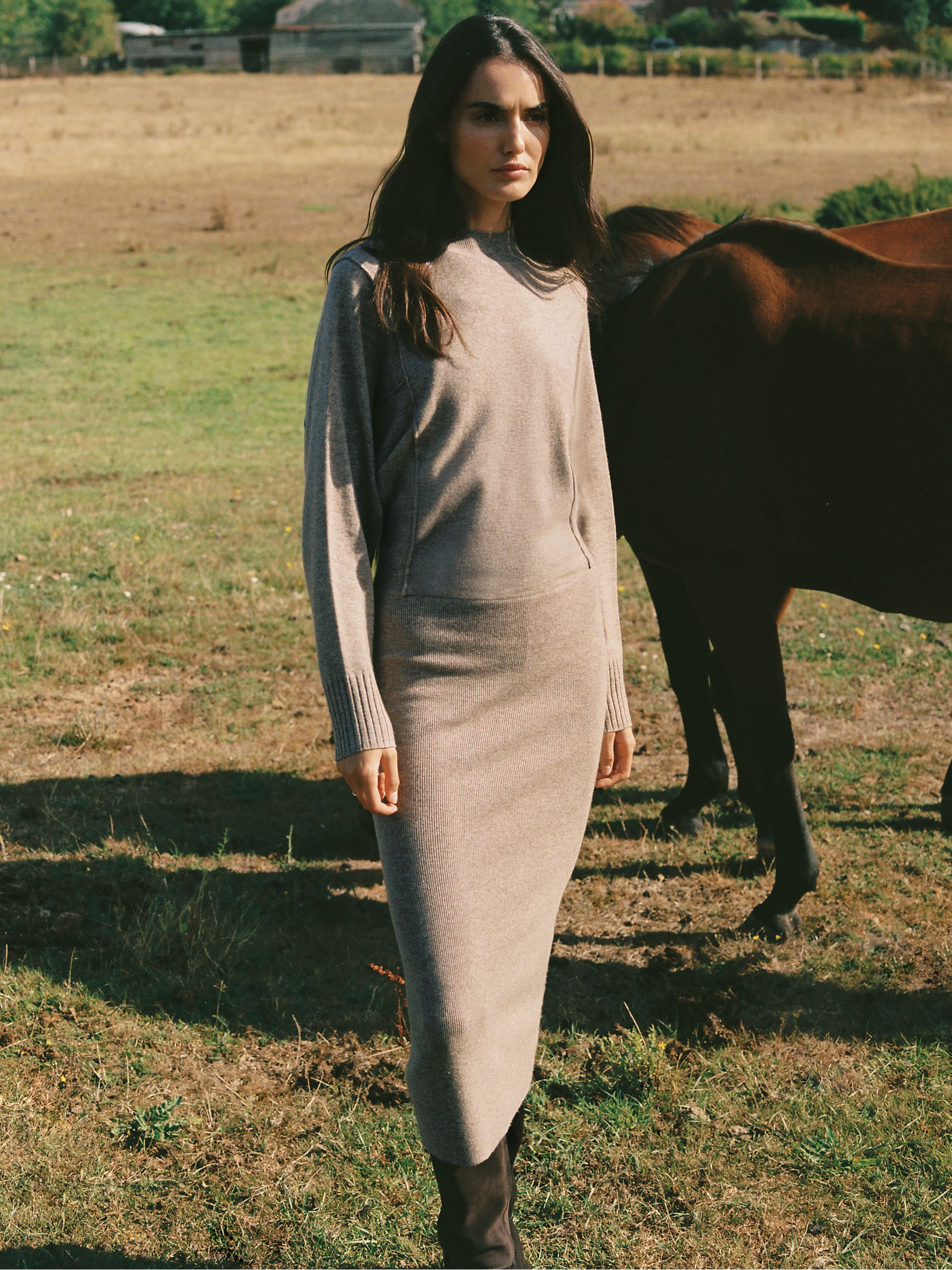 Wool-Blend High-Neck Knitted Dress With Cashmere in Neutral