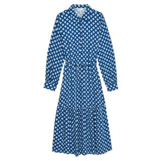 M&S Collection blue Printed Tie Waist Shirt dress 