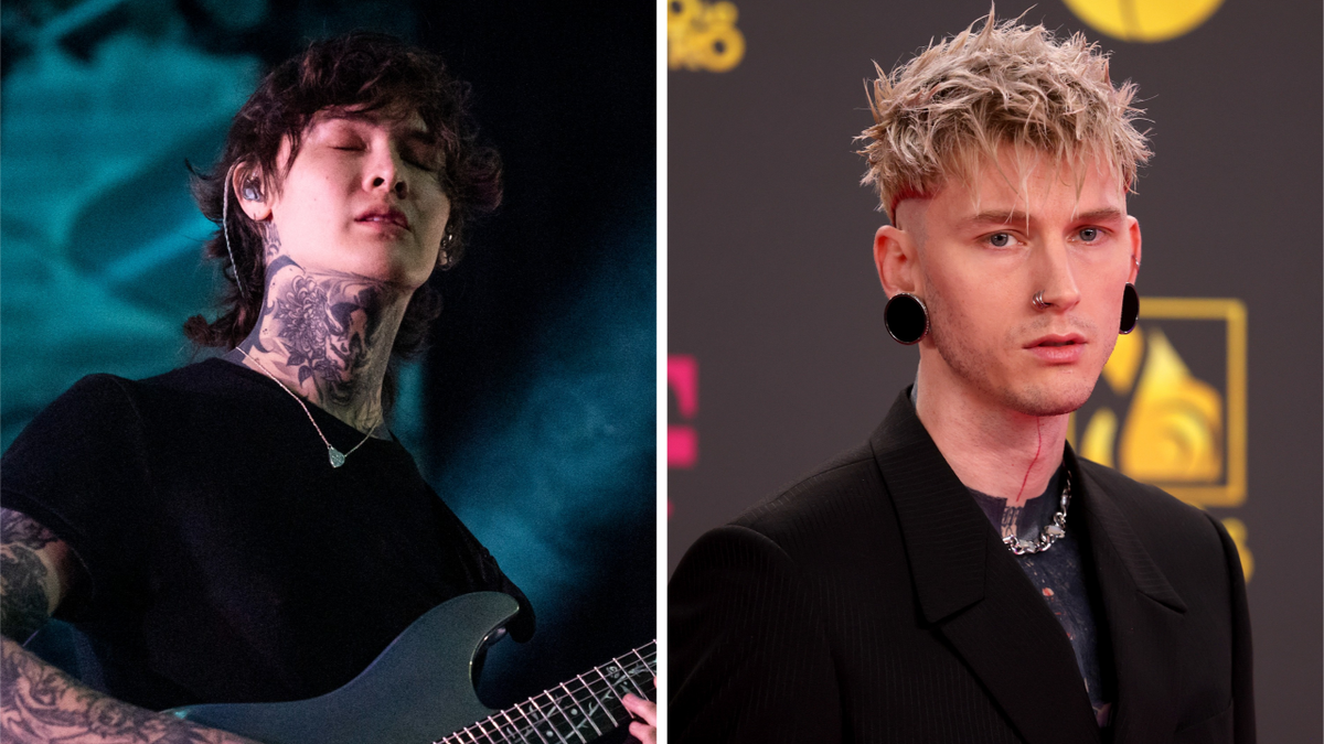 Polyphia&#039;s Tim Henson in 2023 and Machine Gun Kelly in 2024