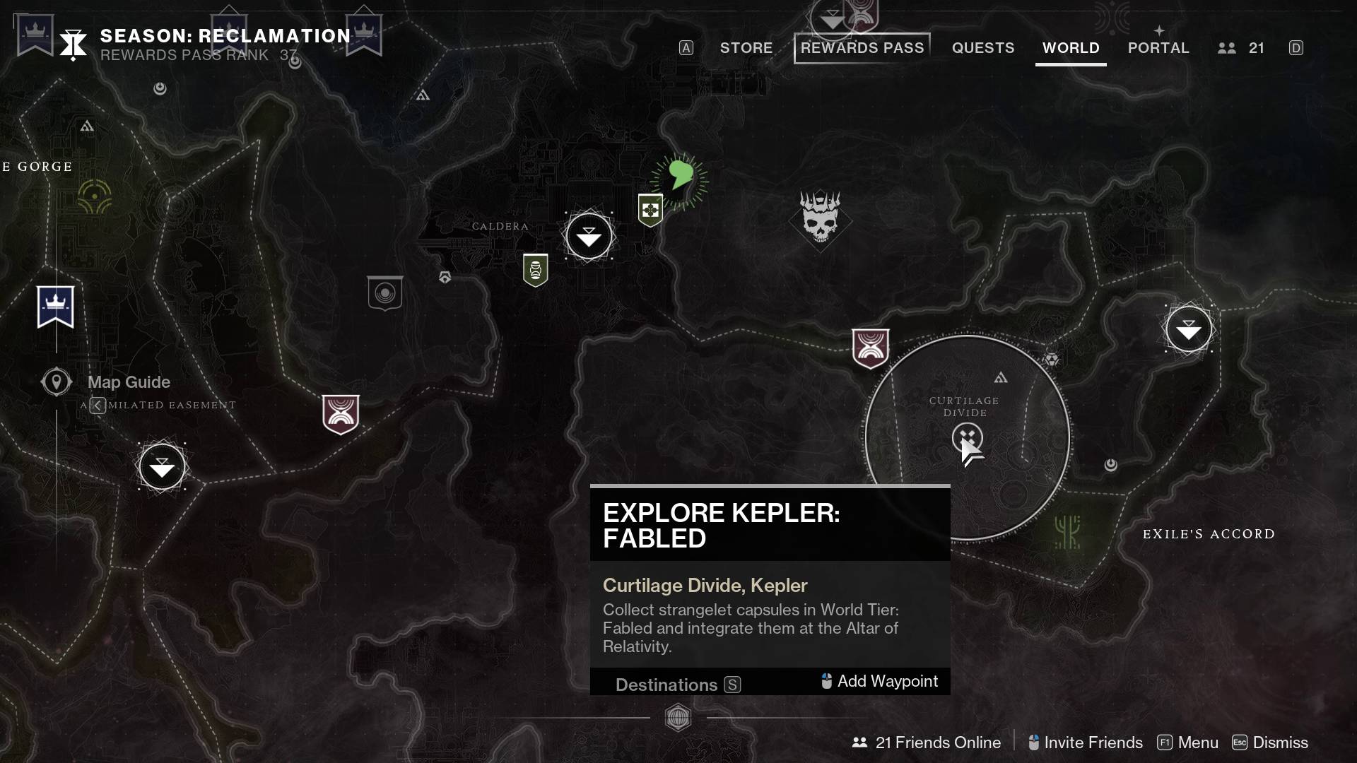 Destiny 2 Explore Kepler: Fabled quest Exile's Accord objective on map