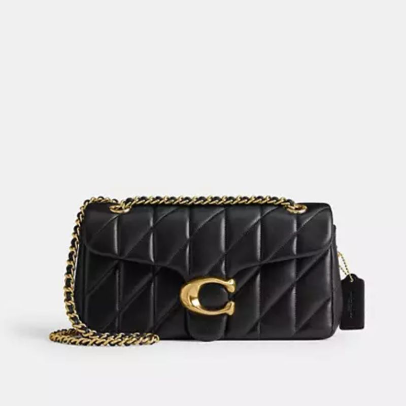 black quilted bag with C logo