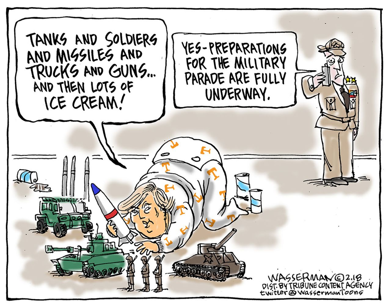 Political cartoon U.S. Trump military parade