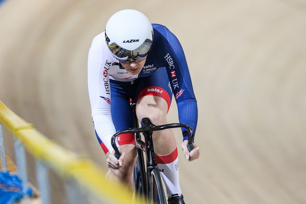 Britain's Katy Marchant takes part in a qualifying round for the women's sprint during the UCI Track Cycling World Championships