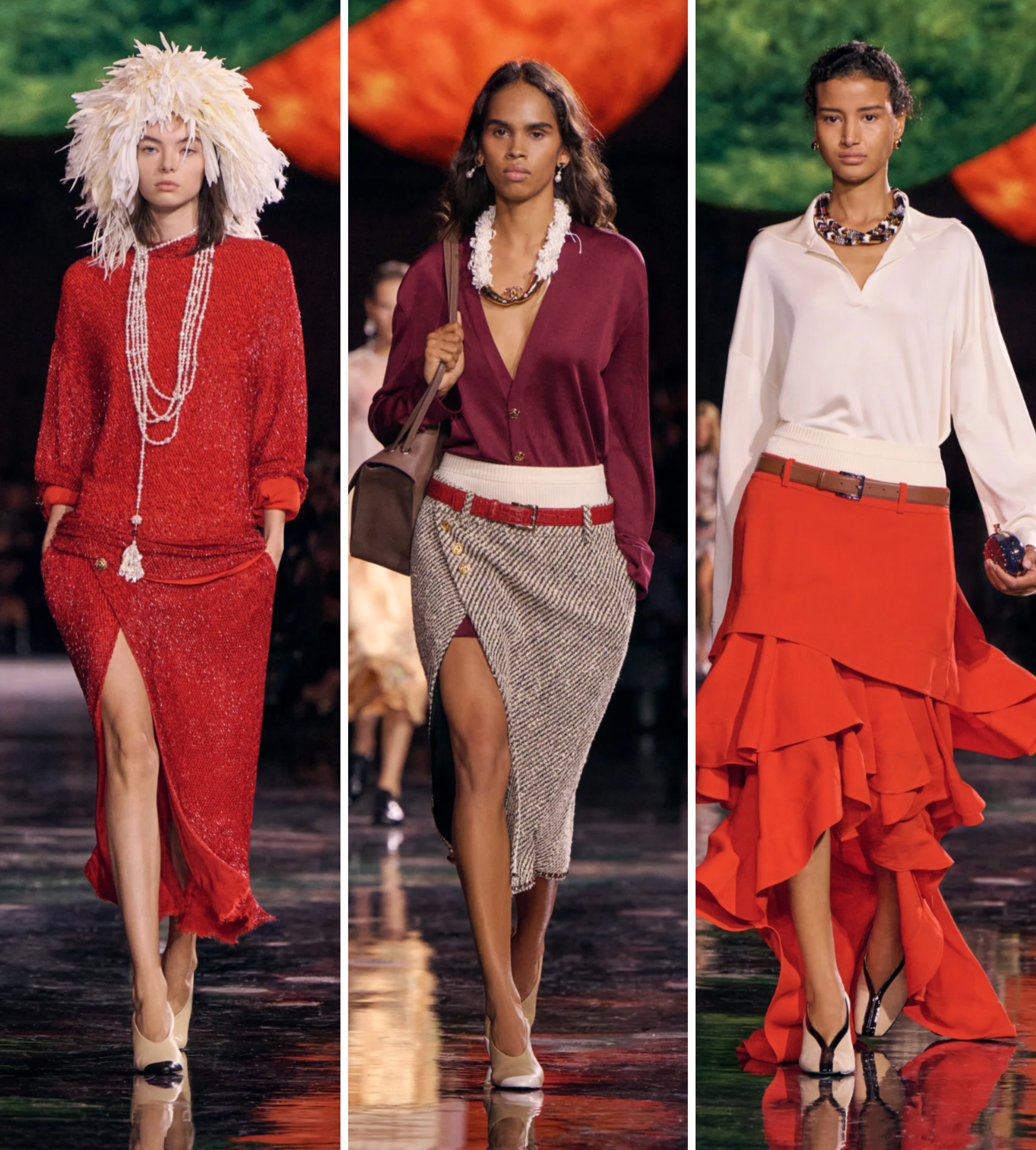 trio of models on Chanel ss26 runway