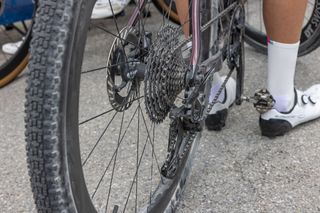 A close up of Taylor Lideen's bike showing the new Shimano GRX 12-speed groupset
