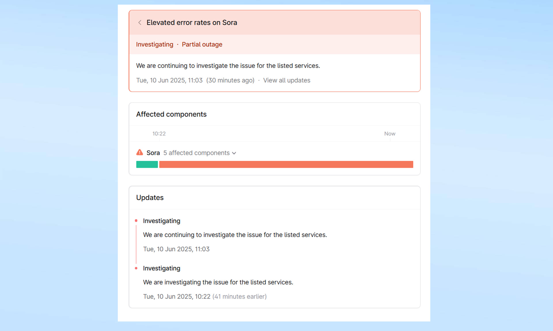 Statut de suspension de Sora
