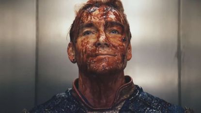 Antony Starr as Homelander covered in blood during The Boys season 4.