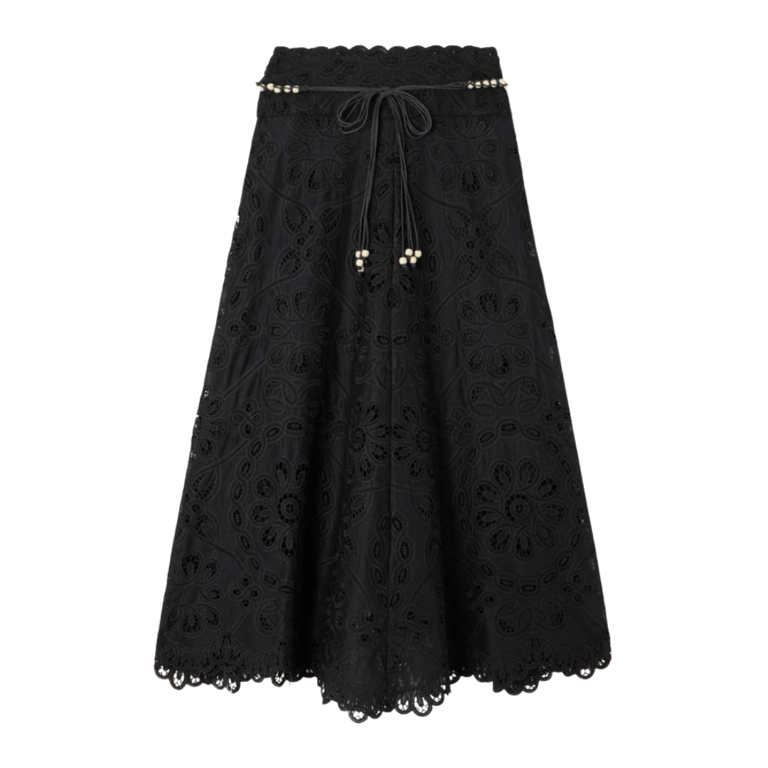 ZIMMERMANN, Rhiannon Belted Cotton-Lace Midi Skirt