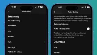 Screen shots o Spotify's audio quality settings