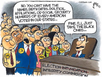 Political cartoon U.S. Trump election commission voter data fraud