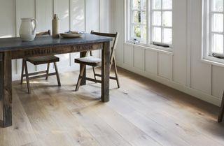 Light oak engineered wood flooring in dining room