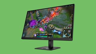 HP Omen 27q G2 gaming monitor against green background