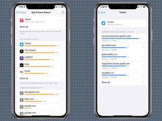 iOS 15 app privacy report shows domains frequently accessed by apps