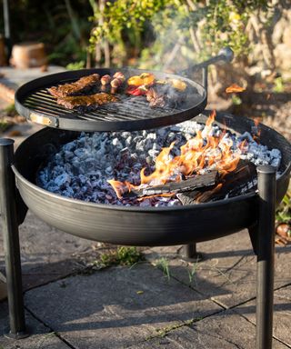 cooking food over a fire pit