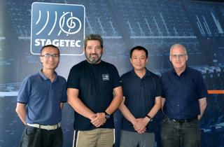 Stage Tec sales partnership in China, from left to right: Zhang Zhao, Alexander Nemes, Zeng Dong, and Roger Hayler