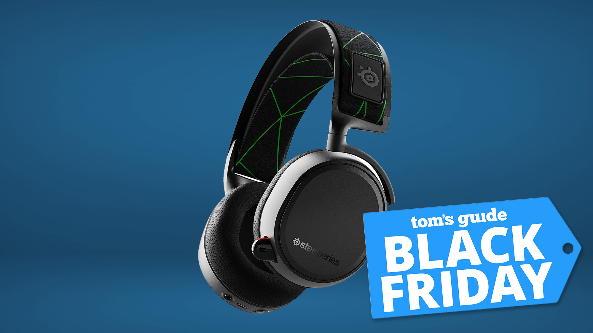 steelseries arctis 9x on blue background with black friday tag