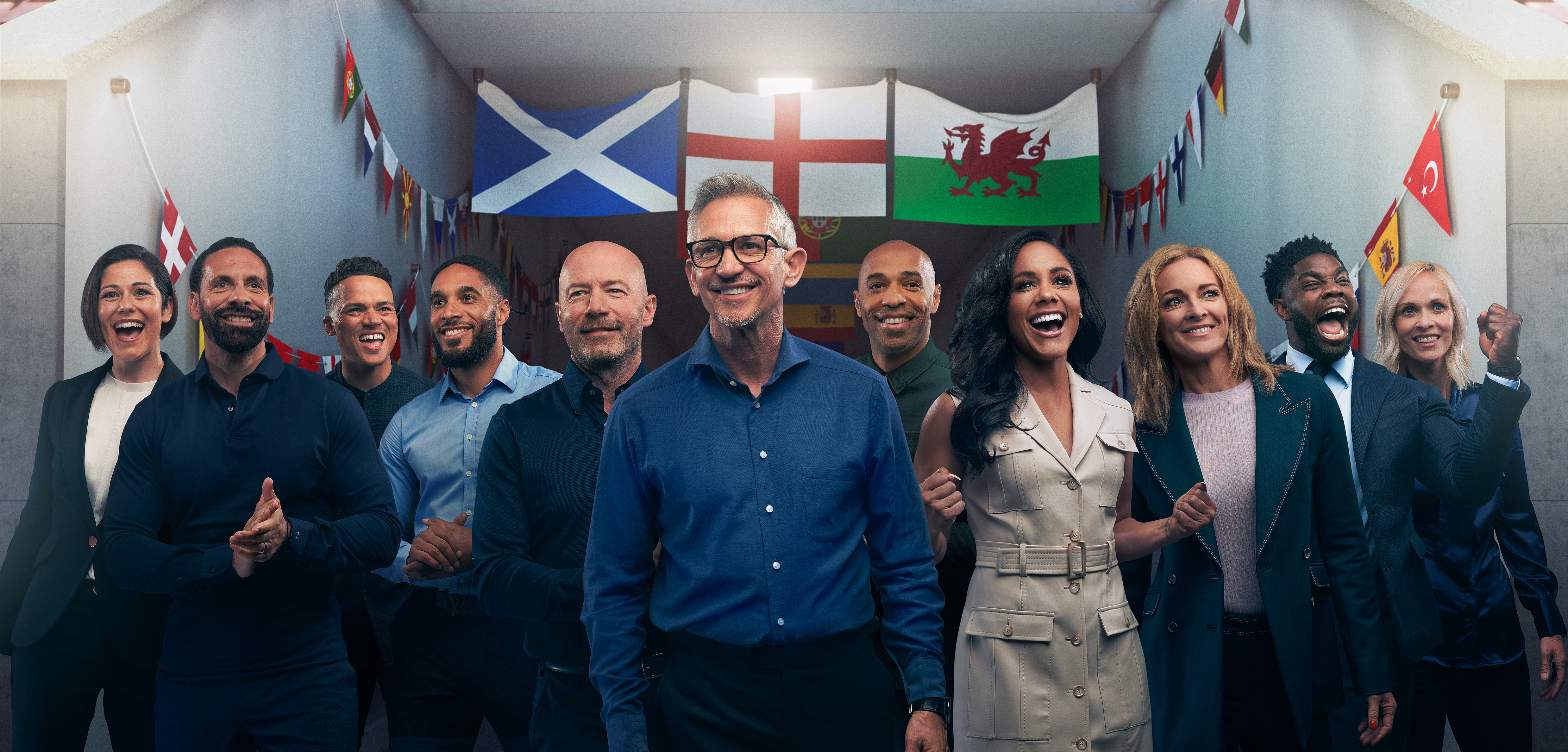 Gary Lineker and his fellow presenters for the start of the UEFA EURO 2020