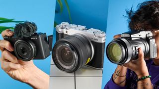 A selection of digital, mirrorless, and bridge cameras