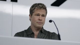 Sonny Hayes (Brad Pitt) speaks to the press in F1.