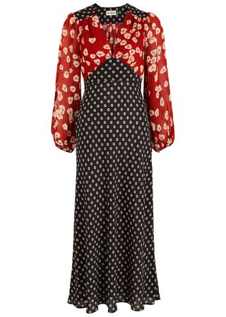 Kaila Patchwork Floral-Print Midi Dress