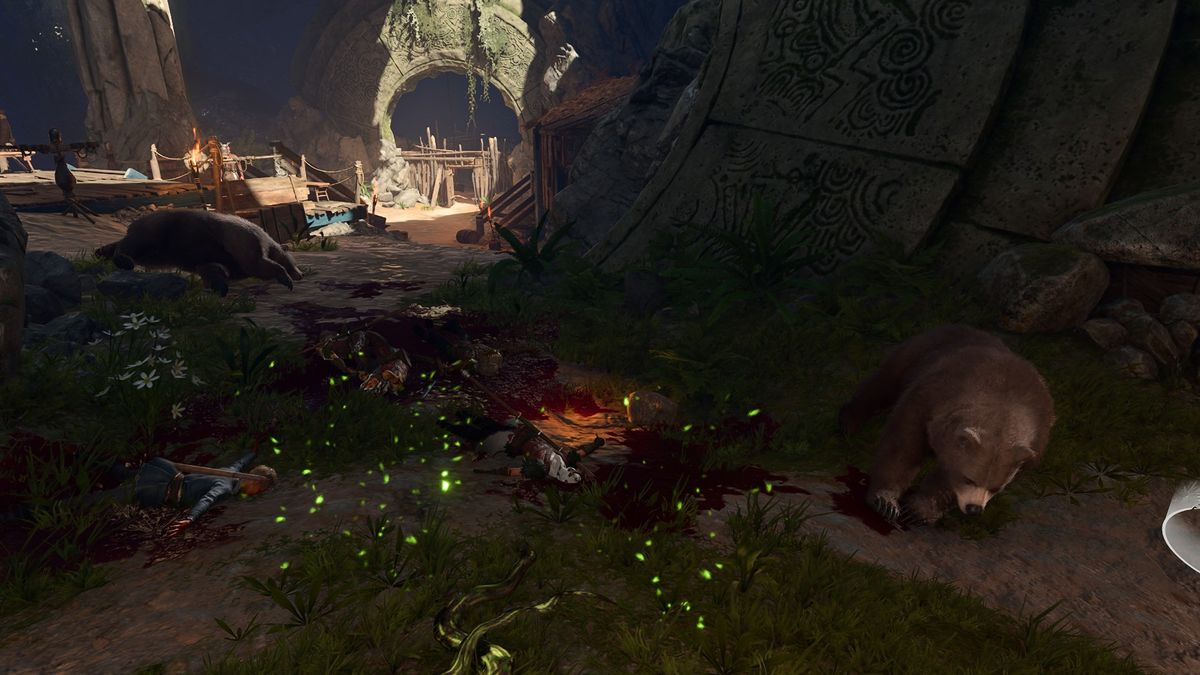 A peaceful druidic grove in Baldur's Gate 3, covered in the corpses of the druids that once guarded it.