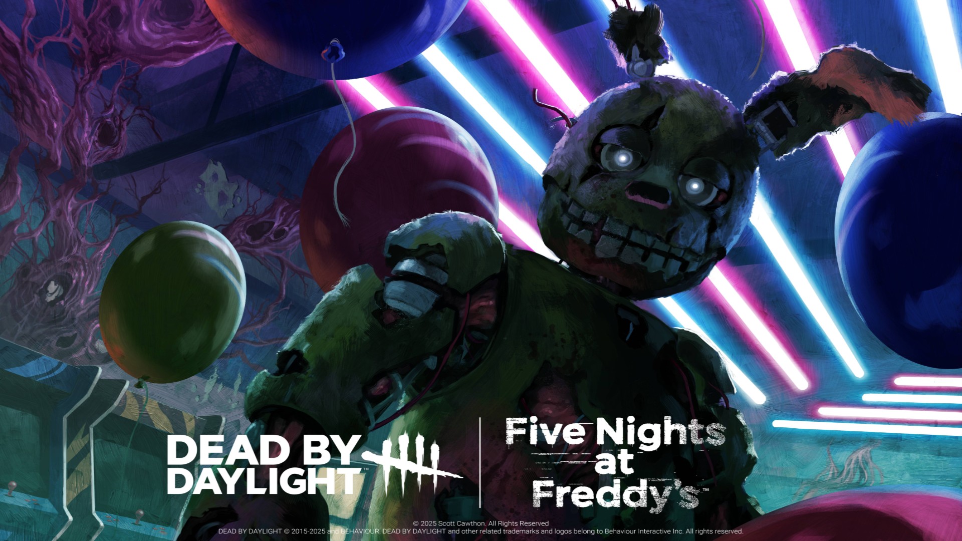 Dead By Daylight keyart of the Five Nights at Freddy's collaboration