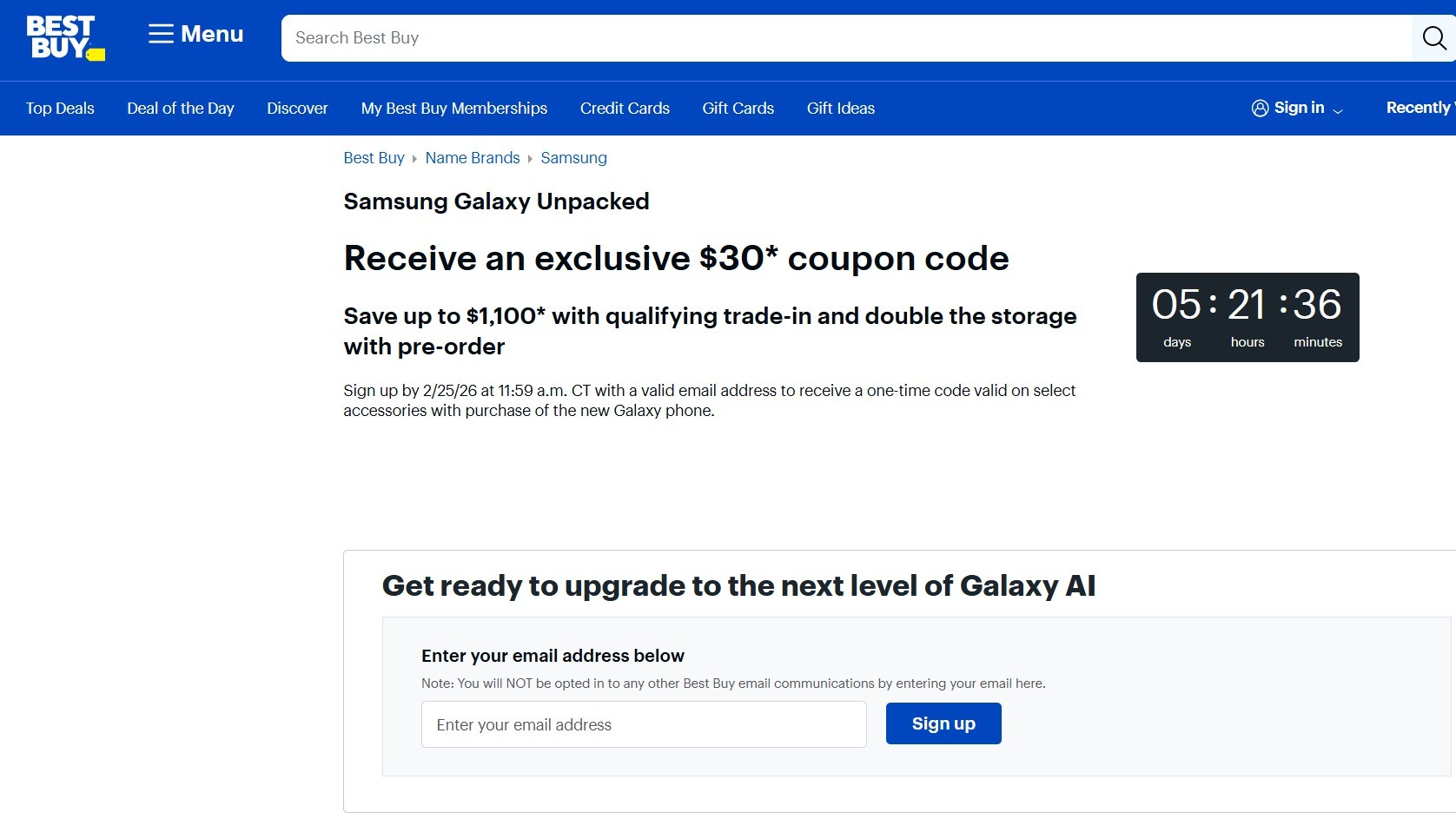 Screenshot from Best Buy's Galaxy Reserve offer