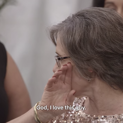 Hair, Neck, Blond, Dress, Event, Fashion accessory, Gesture, Glasses,