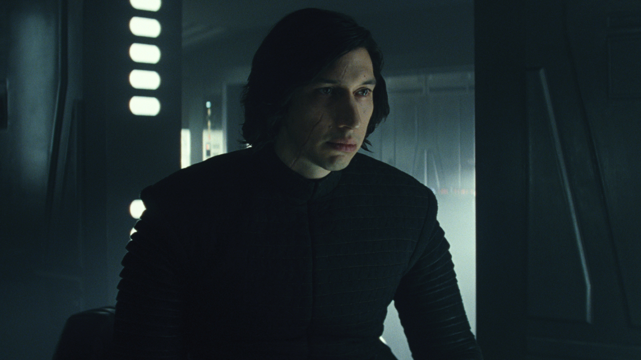 Kylo Ren (Adam Driver) communicates with Rey in Star Wars: The Last Jedi.