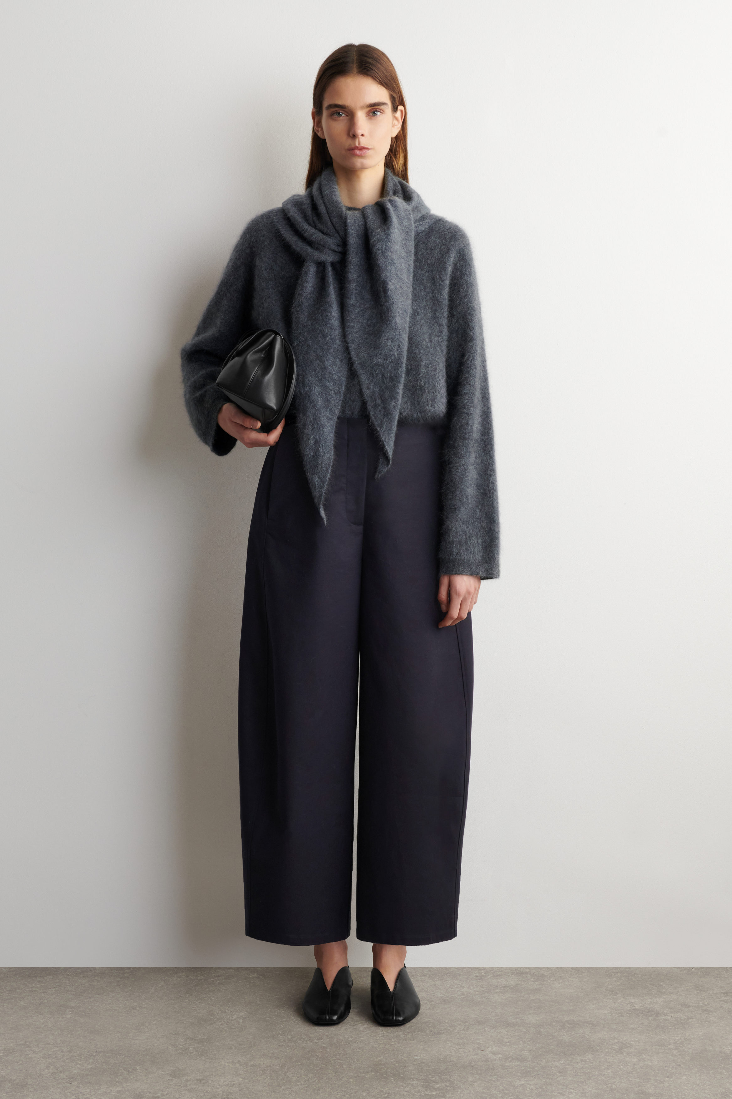 Cropped Barrel-Leg Cotton Trousers