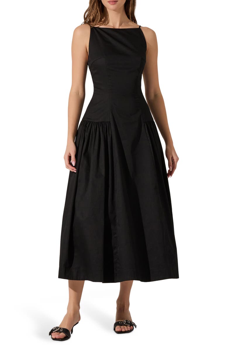 High Neck Open Back Cotton Midi Dress