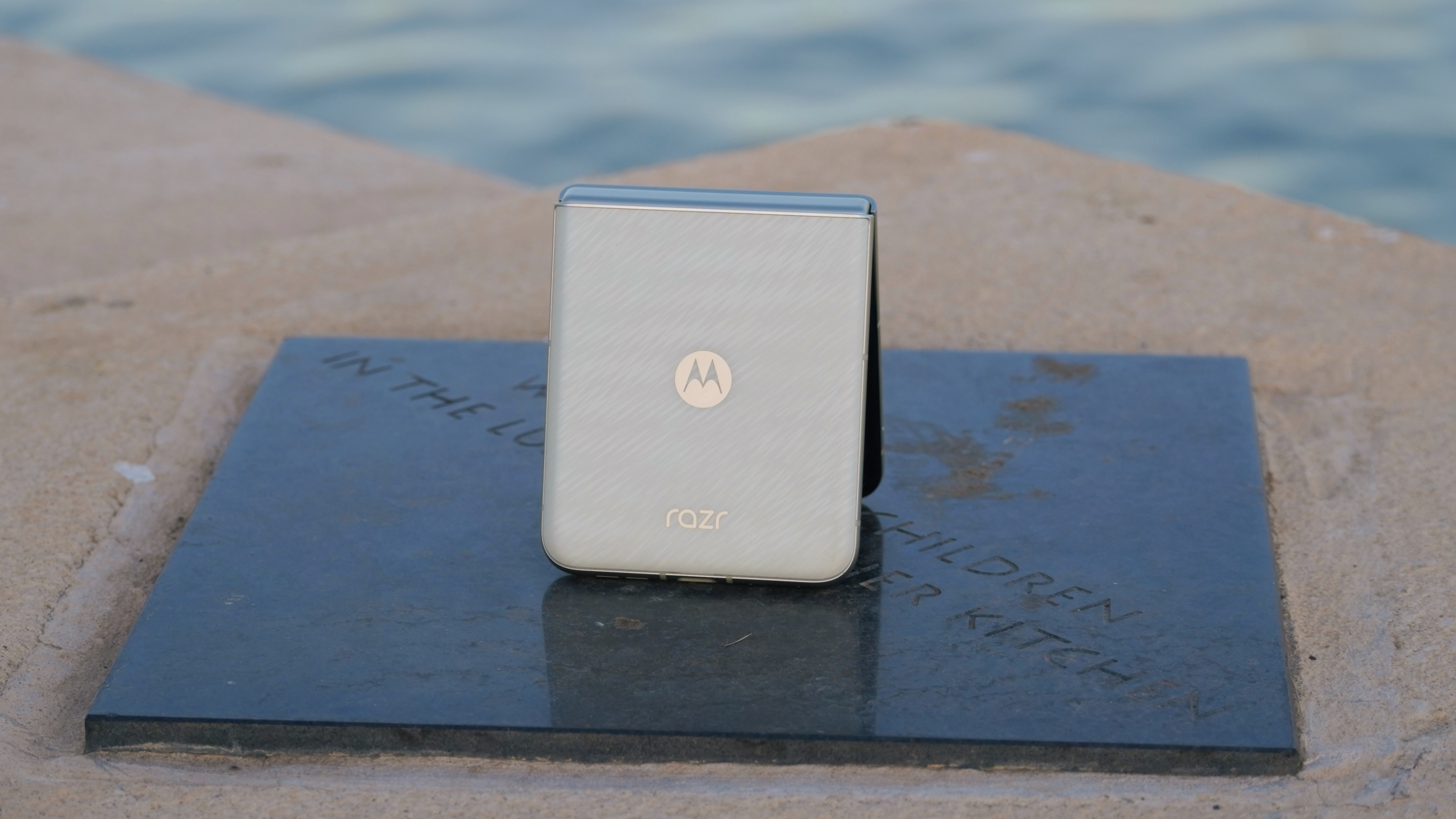 The Motorola Razr 2025 in the Pantone Lightest Sky colorway.