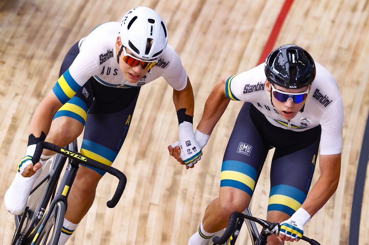 2021 UCI Track World Championship Day 5 - Roubaix France - Men&#039;s Madison - 2410/2021 - Kelland Obrien (AUS) - Lucas Plapp (AUS) - photo Luca Bettini/BettiniPhotoÂ©2021