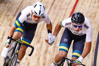 2021 UCI Track World Championship Day 5 - Roubaix France - Men's Madison - 2410/2021 - Kelland Obrien (AUS) - Lucas Plapp (AUS) - photo Luca Bettini/BettiniPhotoÂ©2021