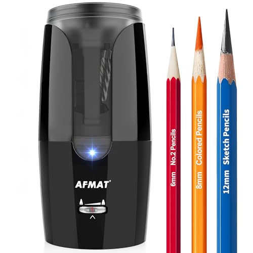 Afmat Rechargeable Long Point Pencil Sharpener for Artist, Fast Sharpen &amp;amp; Auto Stop, 8-17mm Long Point, Electric Artist Pencil Sharpener for &amp;phi;6-12mm Charcoal/drawing/sketching/colored Pencils Ps29