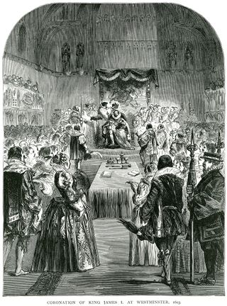 Coronation of King James I at Westminster Abbey in 1603.