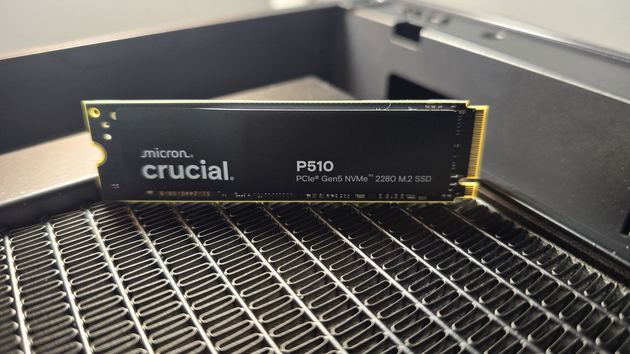 A Crucial P510 SSD installed in a gaming PC.