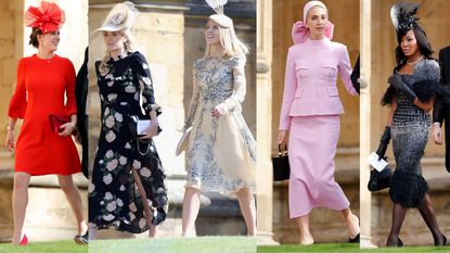 Women showcasing what to wear to a wedding as they attend a royal wedding