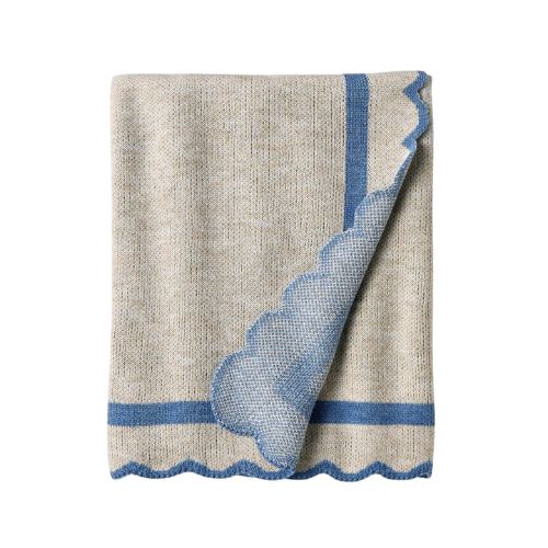 Scalloped Blue Edge Throw Blanket