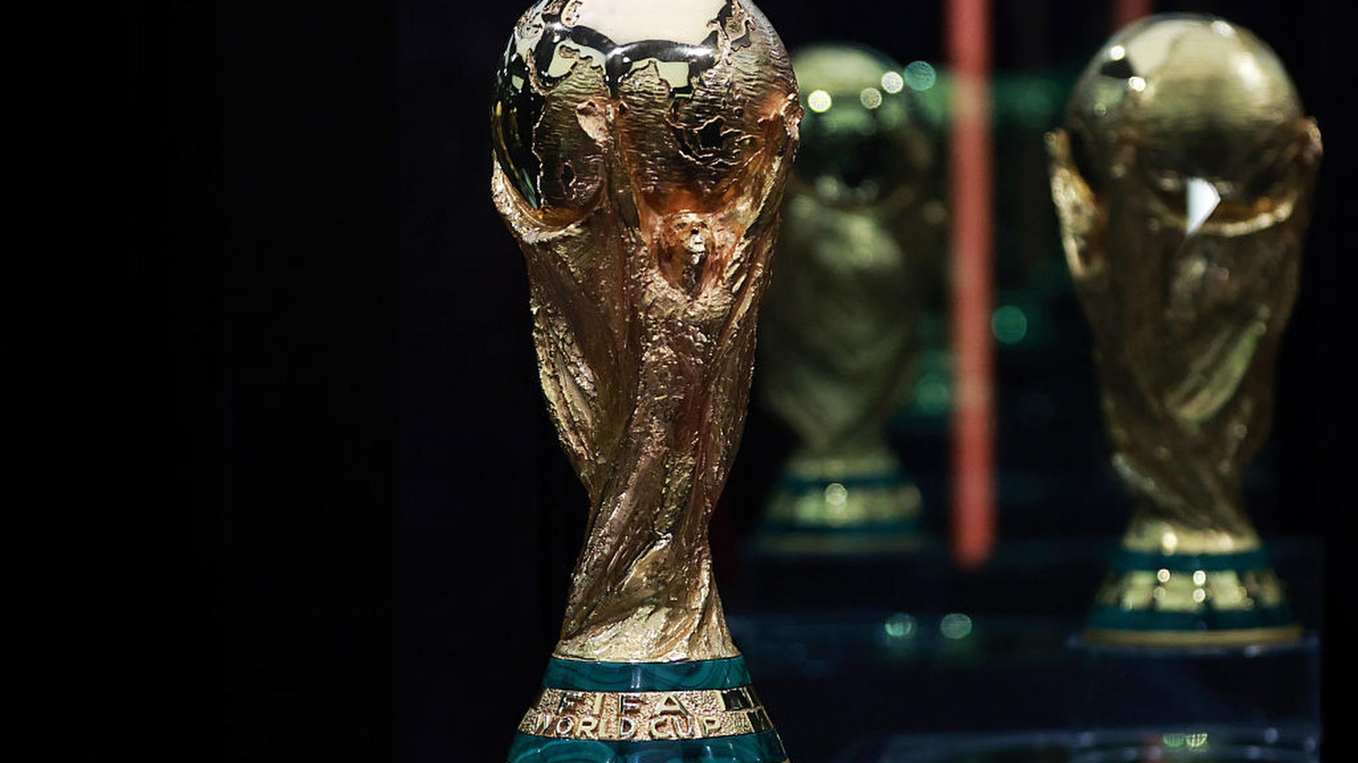 The FIFA World Cup trophy is displayed during the FIFA World Cup Trophy Tour ahead of the 2026 FIFA World Cup