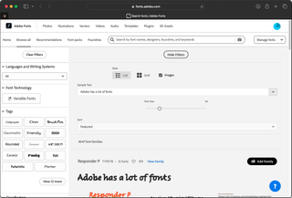 Adobe fonts portal home screen