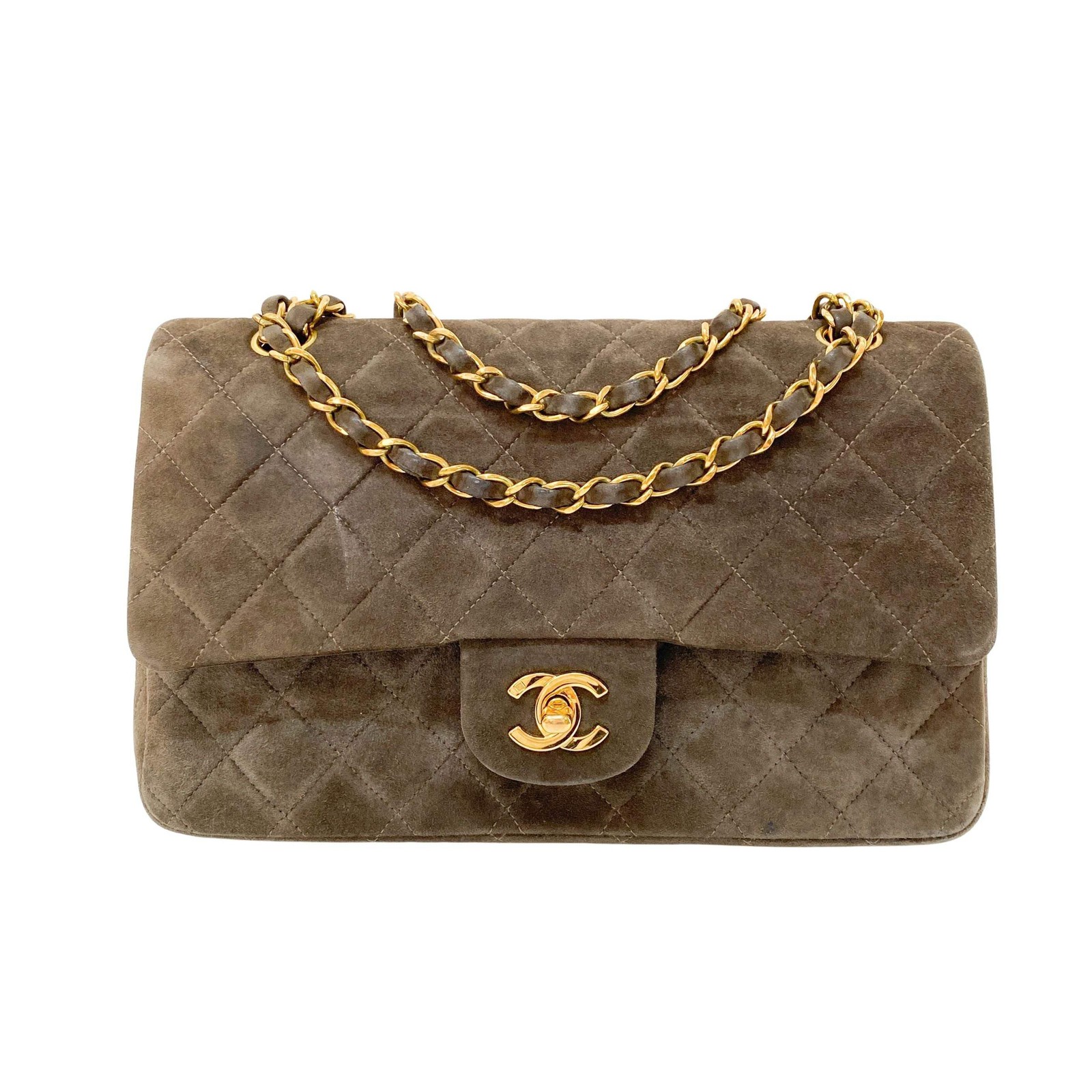 Chanel Timeless Classic Double Flap Brown Suede Chain Shoulder Bag