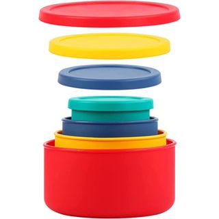 Elkniwts Silicone Food Storage Container Lunch Box,4 Pcs Nestable Silicone Food Holders, Reusable Food Storage Box, Mixed Colors,for Microwave and Dishwasher