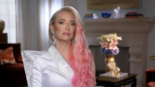 Erika with pink hair in a confessional for RHOBH's latest season