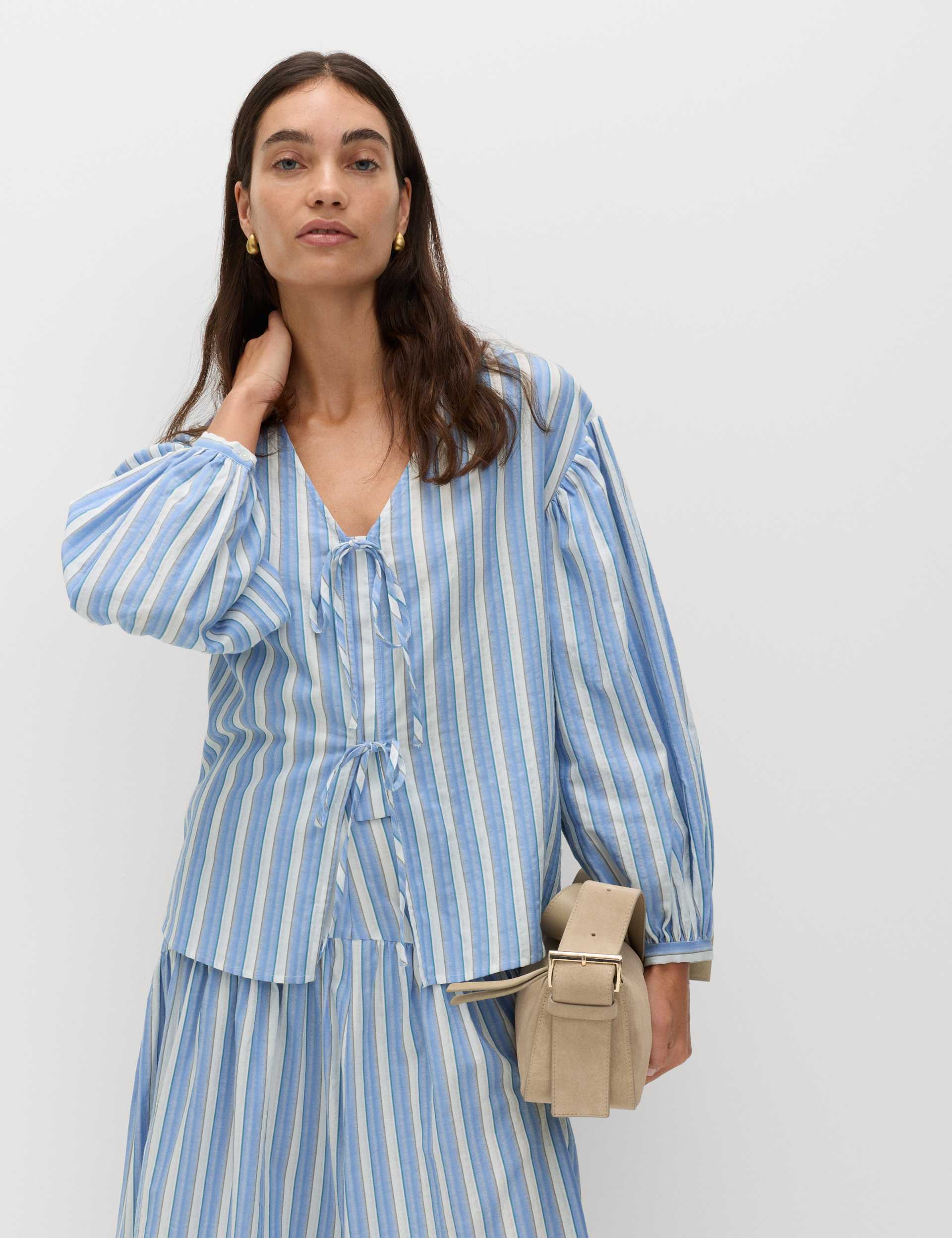 Pure Cotton Striped Tie Front Blouse