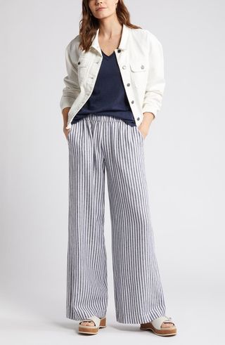 Stripe Wide Leg Linen Blend Pants