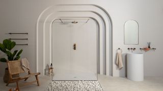 large bathroom with wet room style shower 